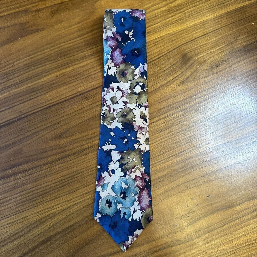 Vintage John Weitz Men’s Tie Abstract Floral 100% Silk Blue Pink Made in USA